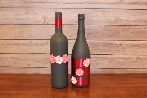 Wine Bottle Decor Ribbon Chalk Paint Centerpieces Etsy