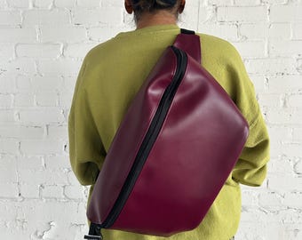 Upcycled Large Sling Bag - Burgundy