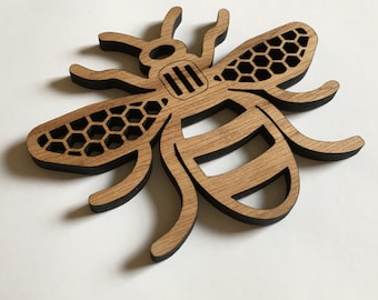 Posavasos Manchester Bee - posavasos de madera de roble - alas de panal - regalo personalizado