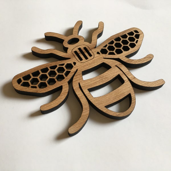 Manchester Bee coaster - oak wood coaster - honeycomb wings - personalised gift