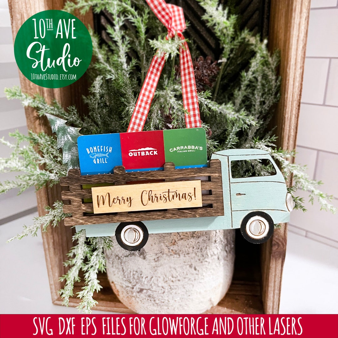 Christmas Vintage Truck Gift Card Holder Ornament SVG DXF EPS for