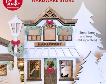 Weihnachtsdorf Baumarkt SVG DXF EPS geschnitten Dateien für Glowforge Laser Weihnachten Mantel Dekor Tischdekoration Unbegrenzte kommerzielle Lizenz