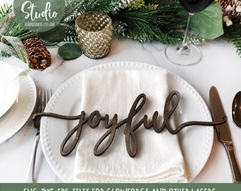 Gedeck Teller Wörter Bundle - 16 Wörter Standard und Urlaub Thanksgiving Weihnachten SVG DXF EPS Glowforge Laser Tischdekoration