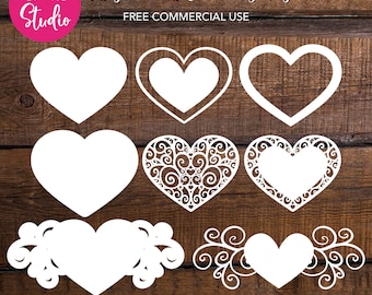 9 überlagerte Filagree Valentine Herz Designs Bundle für Cricut & Laser SVG DXF PNG eps Kommerzielle Nutzung Enthalten Sofortiger Download