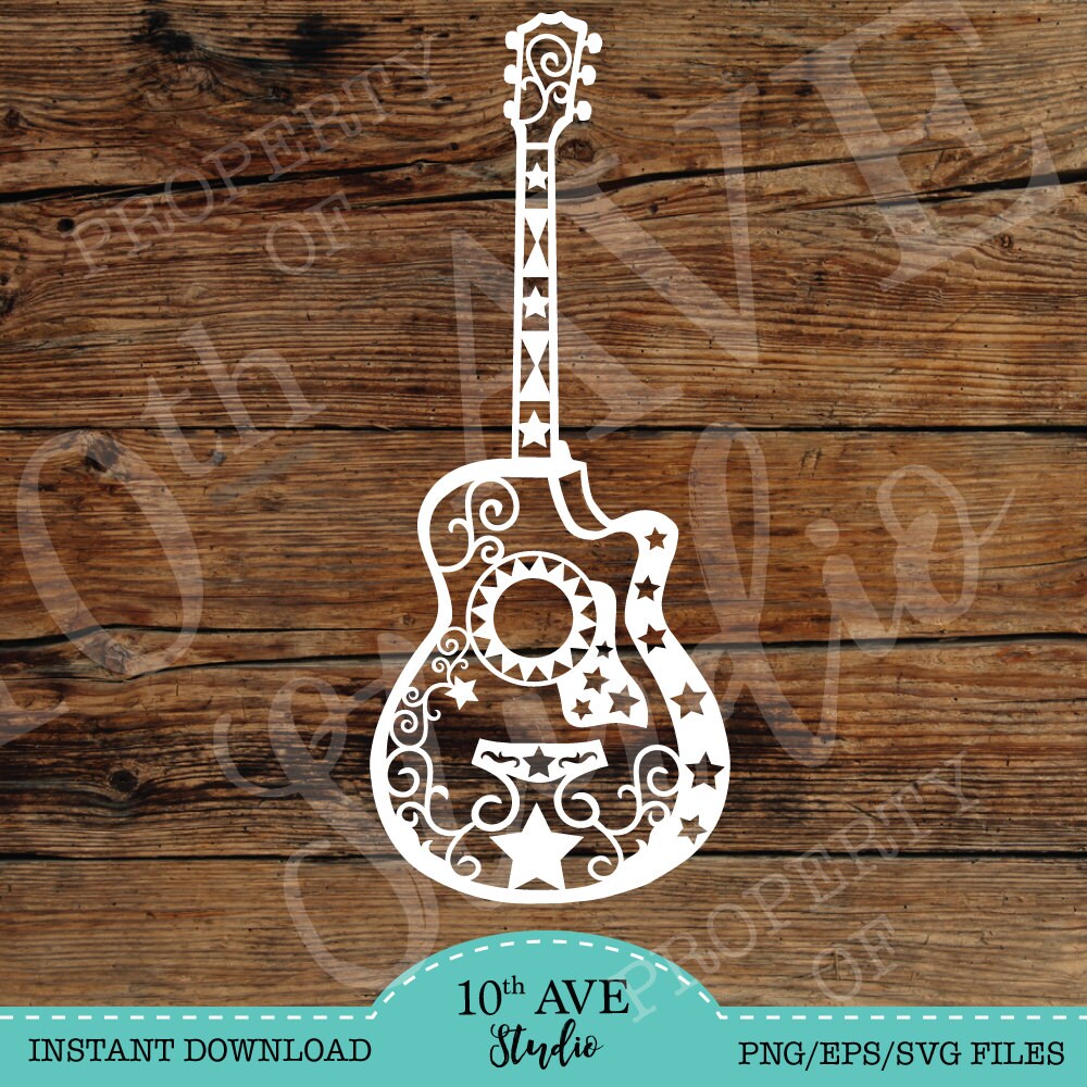 Download Acoustic Guitar Stars Design SVG/PNG/DXF clipart and cut files | Etsy