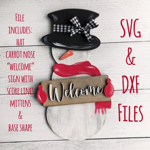 Snowman Door Hanger SVG Welcome Sign Cut Files DXF for Glowforge and Other Lasers