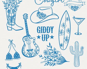 Coastal Cowgirl SVG Bundle T-Shirt Transparent PNG Lasergravur eps Datei dxf Clipart