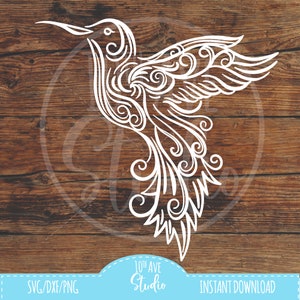 Fancy Swirly Hummingbird SVG/DXF/PNG - Arquivos cortados para transferências de vinil htv, artesanato em papel e muito mais! Para corte a laser Cricut Glowforge