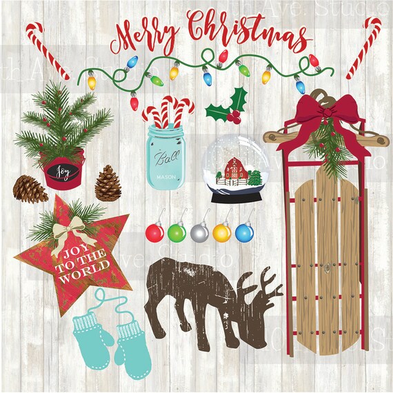 Farmhouse Christmas Grafika Wektorowa Kolekcja Clipart