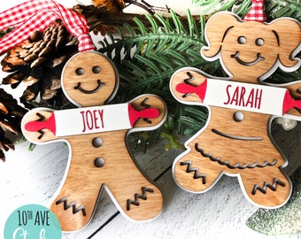Gingerbread Boy and Girl Christmas Layered Holiday Ornament  SVG and DXF for Glowforge Files and CO2 Lasers