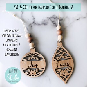 Christmas Blank Ornaments Set of 2 SVG and DXF for Glowforge and CO2 Lasers and Cricut Laser Cut Files Decor