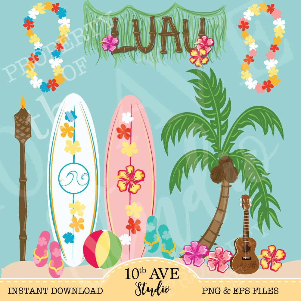 Tropical Luau Clipart PNG & EPS Vector Files summer Party Etsy