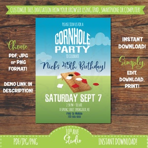 Cornhole Party Invitation (5&quot;x7&quot;)! Edit in your Browser, Download and Print!