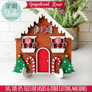 Gingerbread House SVG DXF EPS File di taglio Vassoio a più livelli Decorazioni natalizie per Glowforge e Lasers