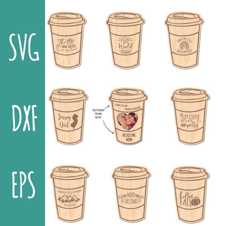 Coffee Cup Gift Card Holder Ornament Bundle Assorted SVG DXF Etsy