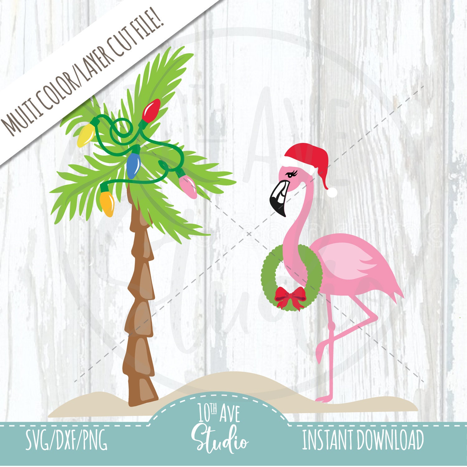 Download Christmas Santa Flamingo With Palm Tree & Christmas Lights ...