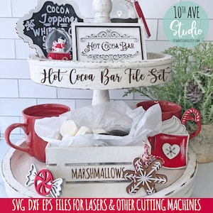 Hot Cocoa Bar Decor With Crate SVG DXF EPS Cut Files Tiered Tray Christmas Decor Ornaments for Glowforge and Lasers