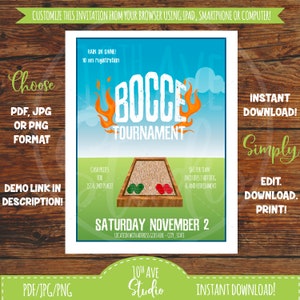 Bocce Tournament Fundraiser DIY (8.5"x11") flyer! Edit in your Browser, Download and print! Glowforge Lasers Cutting