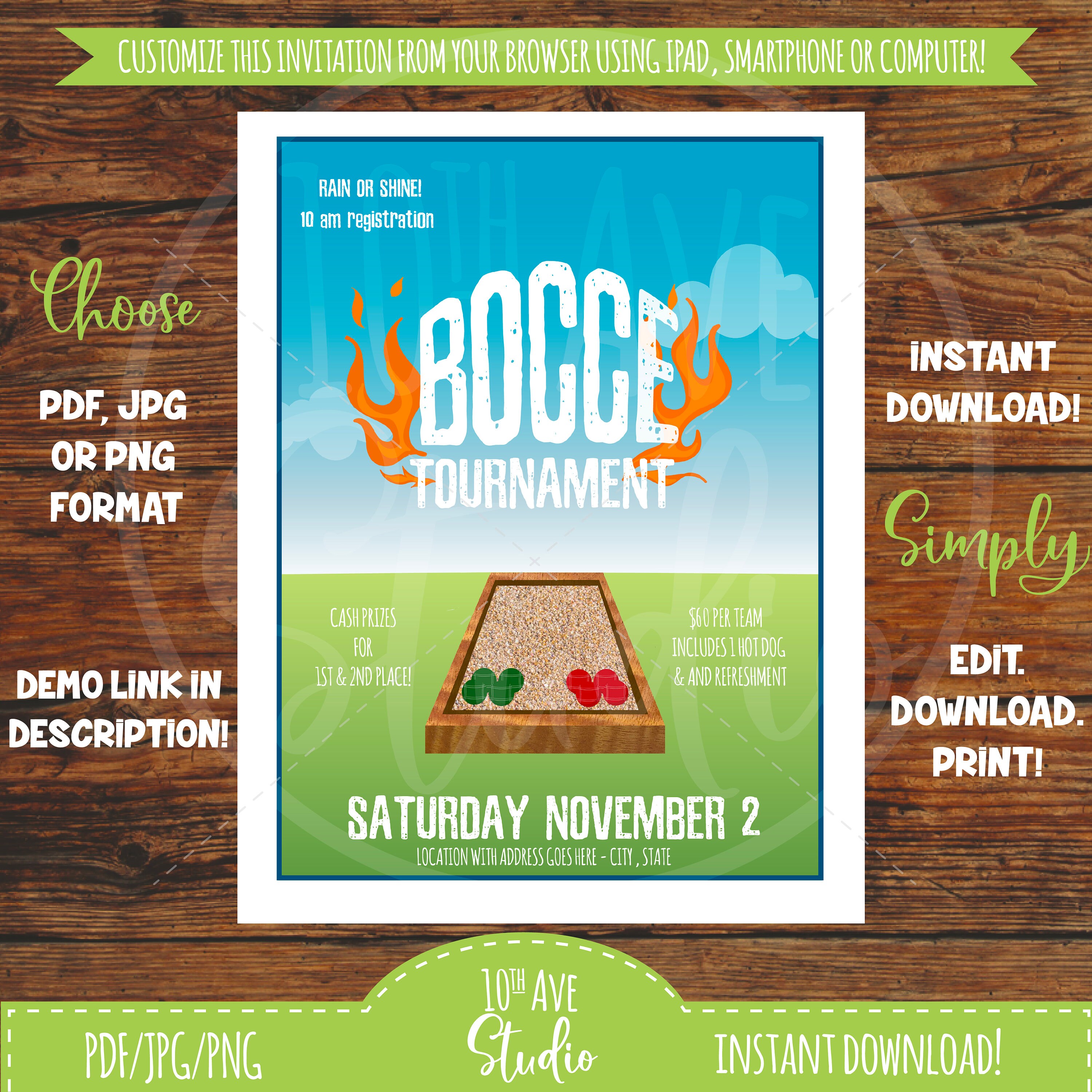 Bocce Tournament Fundraiser DIY 8.5x11 Flyer Etsy Norway