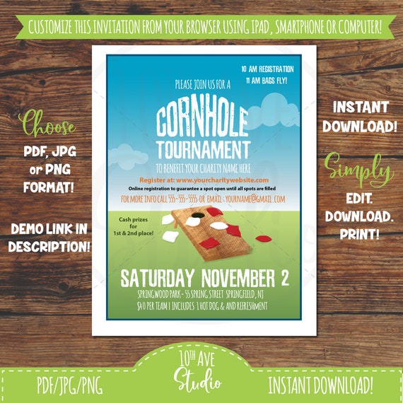 Cornhole Tournament Fundraiser DIY 8.5x11 Flyer Etsy