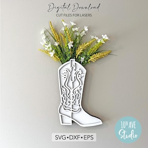Cowgirl Boot Western-Dekor mit Blumenschlitz SVG DXF EPS Schneidedateien für Laser Küstencowgirl Western Boho Dekor