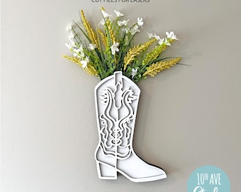 Cowgirl Boot Western-Dekor mit Blumenschlitz SVG DXF EPS Schneidedateien für Laser Küstencowgirl Western Boho Dekor