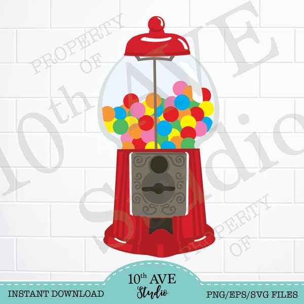 Gum Ball Machine SVG/PNG/EPS Clipart and cut files (birthday party, candy bar, sweet shoppe, retro)