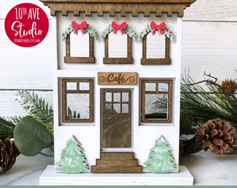 Weihnachten Dorf Cafe SVG DXF EPS geschnitten Dateien für Glowforge Laser Weihnachtsdekor Mantel Dekor Tischdekoration mit unbegrenzter kommerzieller Lizenz
