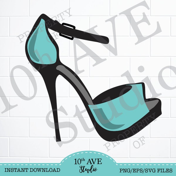 Aqua & Black Stiletto High Heel SVG/PNG/EPS Clipart and cut files or print and cut (winter, snow, snow day) Glowforge Lasers Cutting