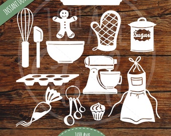 Baking Items Multi-layer Stackable SVG/DXF/PNG Cut Files for Cricut Apron Rolling Pin Oven Mit Sugar Mixer Whisk Gingerbread Man Bowl Icing