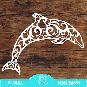 Dauphin SVG/DXF/PNG défilement fantaisie s’épanouit décalcomanie coupe fichiers pour Cricut fichiers Silhouette Glowforge Laser découpe fichiers clip art Sea Life