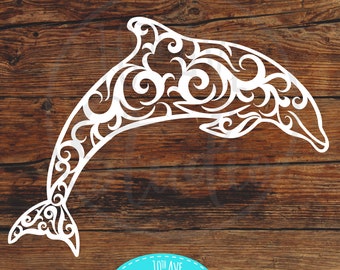 Dolphin SVG/DXF/PNG Scroll Fancy Flourishes Decal Cut Files For Cricut Files Silhouette Glowforge Laser Cutting Files clip art Sea Life