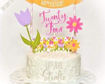 Disegni di decorazioni per torte e cupcake con fiori primaverili per il taglio laser o la stampa fai-da-te e tagliati PNG/PDF ~ Download istantaneo!