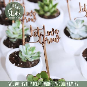 Deixe o amor crescer planta de madeira arquivos svg dxf para lasers download instantâneo chá de panela de casamento chá de bebê jardim estaca