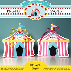 Carnival/Circus Big Top Tent Favor Box Boy & Girl Instant Download Digital Files - Use laser Cut machine or cut by hand! PNG/PDF/SVG/dxf