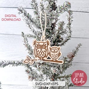 Adornos de búhos para mamá y bebé, archivos SVG, DXF y eps para cortadora láser o Cricut, decoración de árbol de regalo de Navidad, etiqueta de regalo