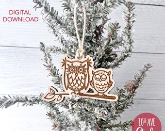 Eulen Mama und Baby Ornament SVG DXF eps Dateien für Lasercutter oder Cricut Weihnachten Geschenk Baum Dekor Geschenkanhänger