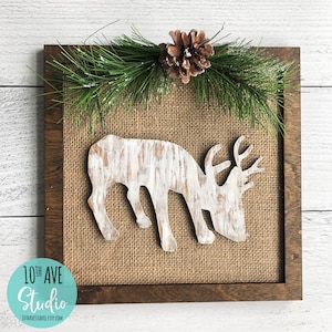 Reindeer Square Wallhanging Includes Backer and Frame SVG and DXF for Glowforge and CO2 Lasers Holidays Winter Christmas Decor