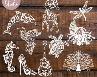 Mandala SVG Bundle 10 Designs Libelle Delfin Seepferd Schildkröte & mehr DXF PNG Cricut Laser Glowforge Clipart geschnitten Dateien Instant Download