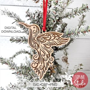 Hummingbird Ornament SVG DXF eps Files for Laser Cutter or Cricut Christmas Gift Tree Decor Gift Tag