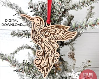 Kolibri Ornament SVG DXF Eps-Dateien für Laserschneider oder Cricut Weihnachten Geschenk Baum Dekor Geschenkanhänger