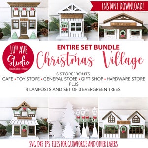 Christmas Village Paquete completo SVG DXF EPS Archivos de corte para Glowforge Laser Christmas Mantle Decor Licencia comercial ilimitada