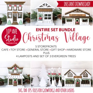 Christmas Village Entire Set Bundle SVG DXF EPS Cut Files For Glowforge Laser Christmas Mantle Decor Unlimited Commercial License