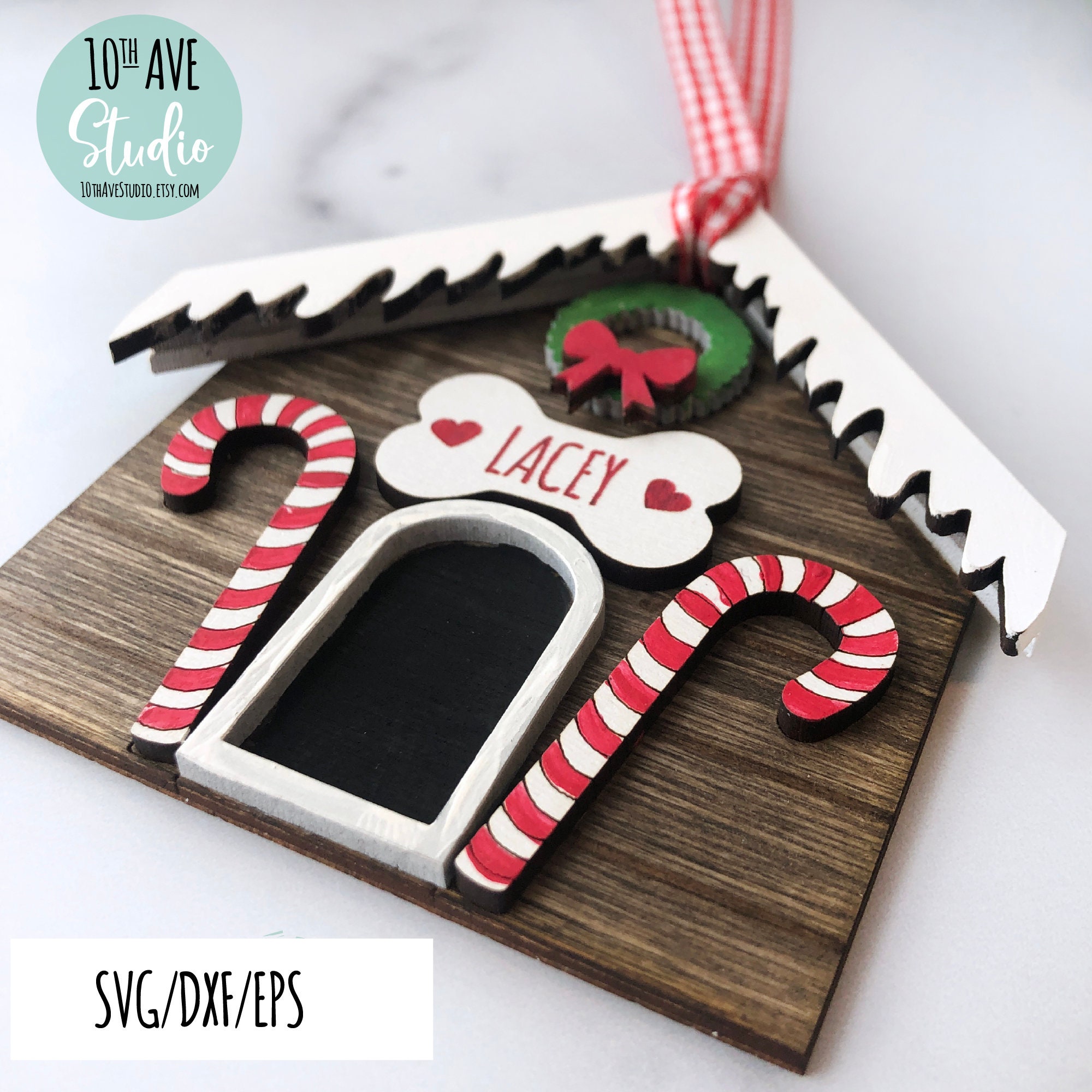 Dog House Ornament With Candy Canes Snow Wreath and Dog Bone Etsy