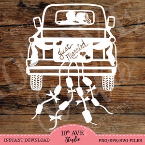 Braut Bräutigam "Just Married" LKW SVG/EPS/DXF/png Vektor-Clipart-Dateien geschnittene Dateien (retro, perfekt für Schilder, Dankeschön-Notizen, Heat transer)