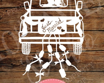 Bride Groom "Just Married" Truck SVG/EPS/DXF/png Clipart Vector Files cut files (retro, perfect for signs, thank you notes, heat transer)