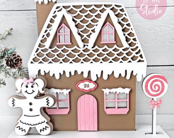 Lebkuchen-Weihnachtsdorf Spa SVG DXF EPS Cut-Dateien für Glowforge Laser Weihnachtsmantel Dekor Tisch Dekor unbegrenzte kommerzielle Lizenz