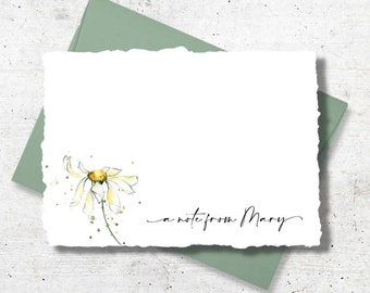 Personalized Daisy Note Cards with Envelopes Deckled Edge Stationary handmade note cards Note Cards Set Design 37