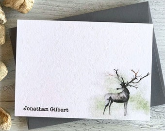 Personalized Flat Notecard Set with Envelopes Stag  Design 14