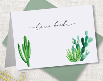 Personalized Folded Notecard set for with Envelopes Teacher notecards Cactus Design 18
